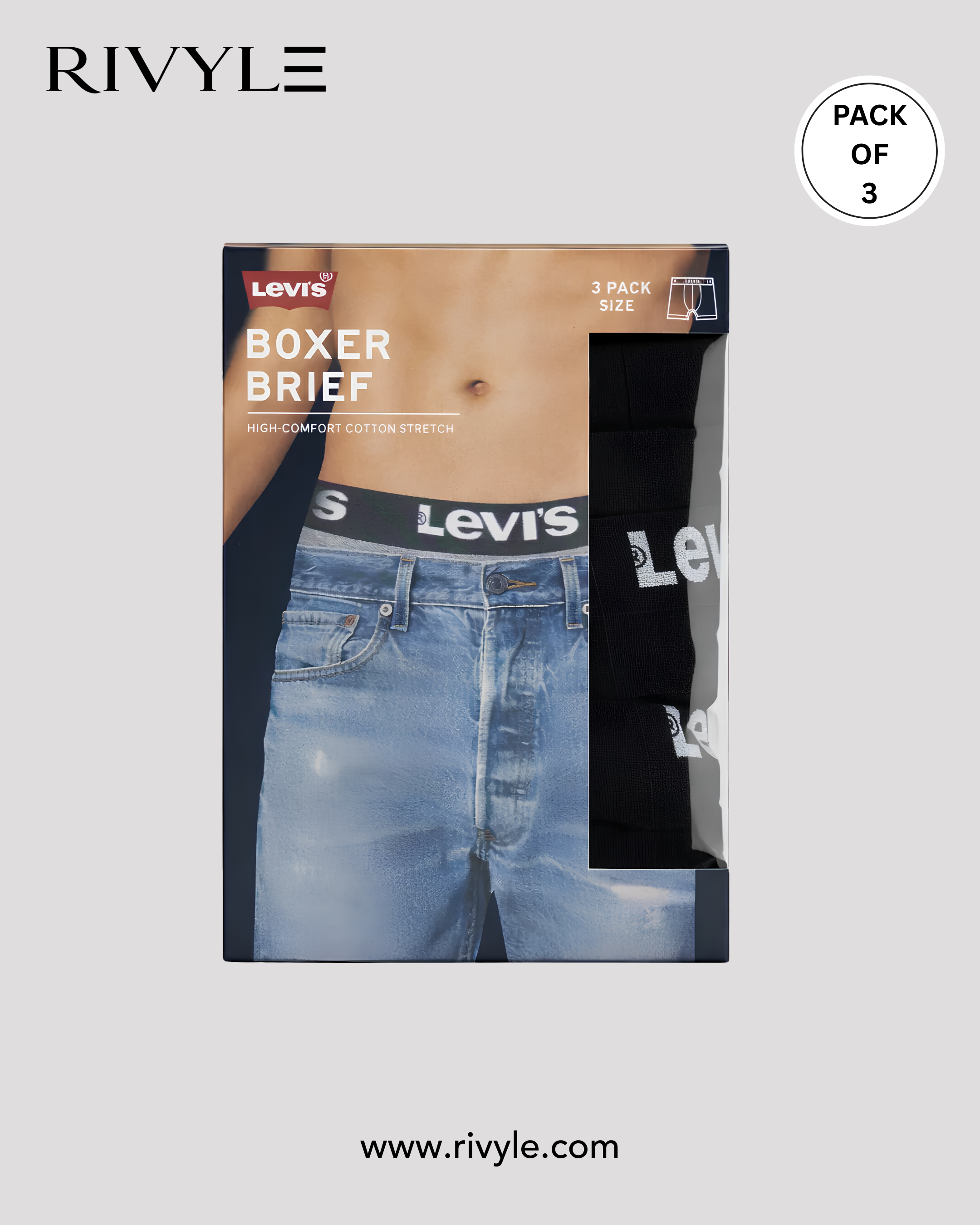 Rivyle Branded L-e-v-i-s Boxer (Pack Of 3)