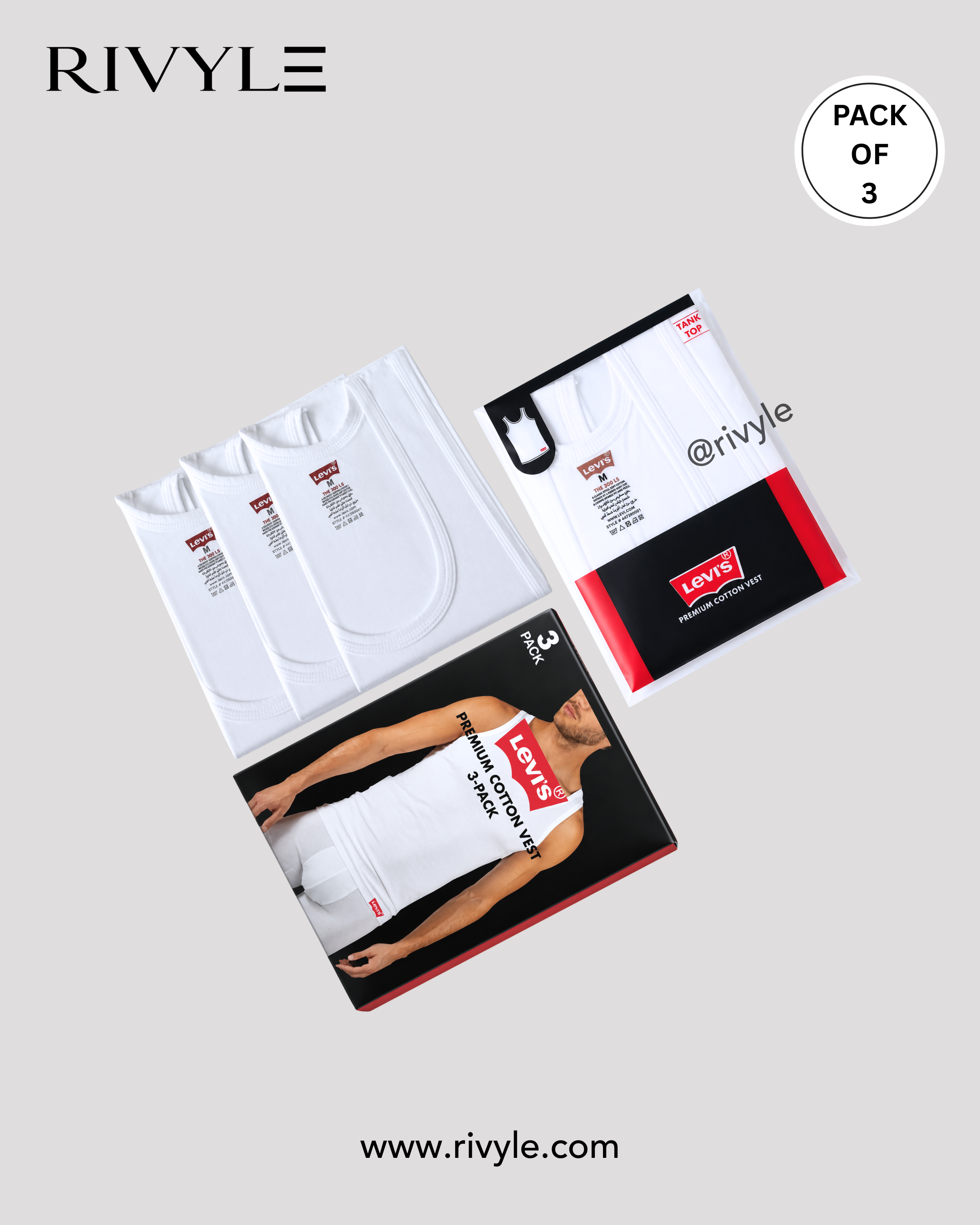 Rivyle Premium L-e-v-i-s Vest (Pack Of 3)