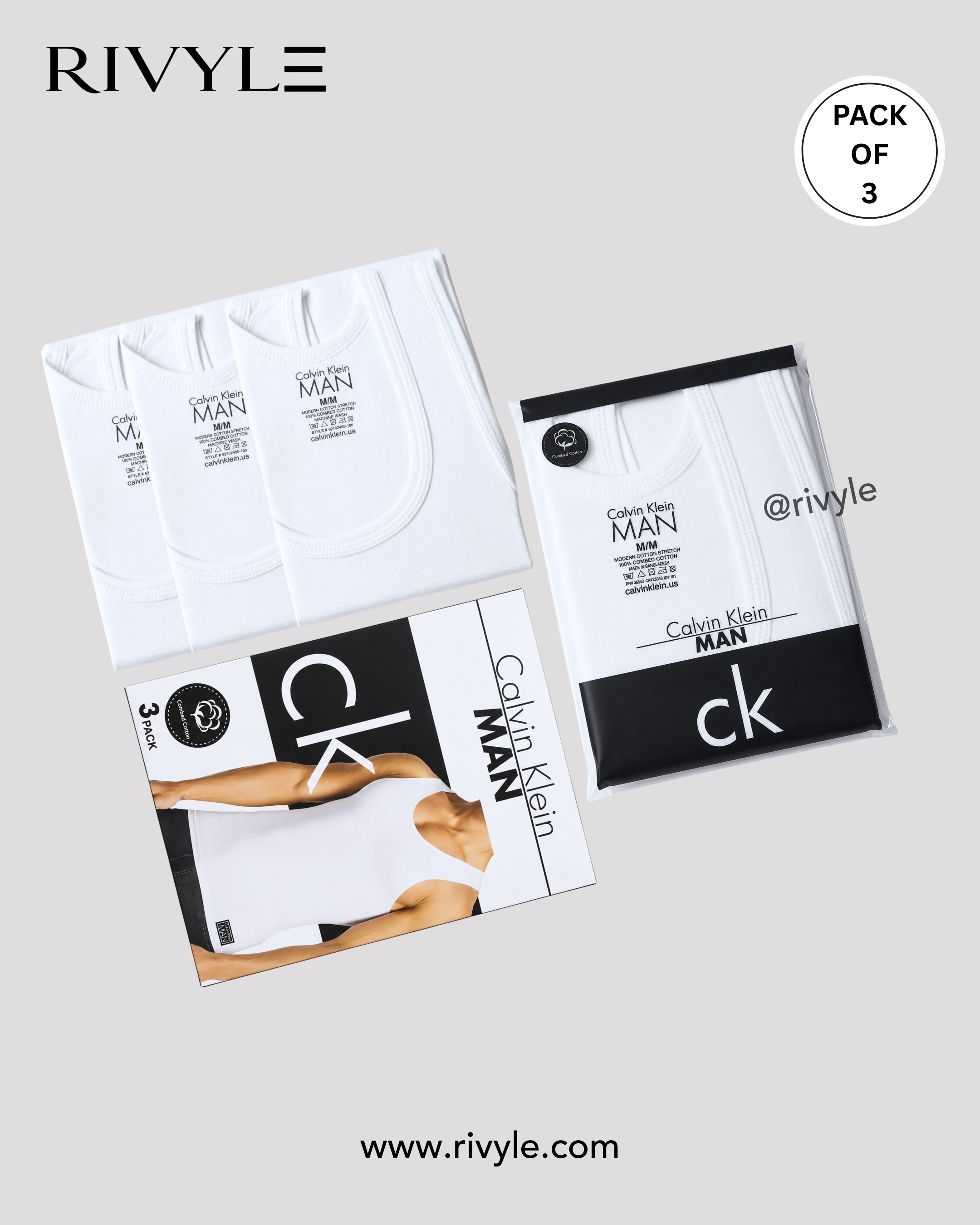 Rivyle Premium C-a-l-v-i-n K-l-e-i-n Vest (Pack Of 3)