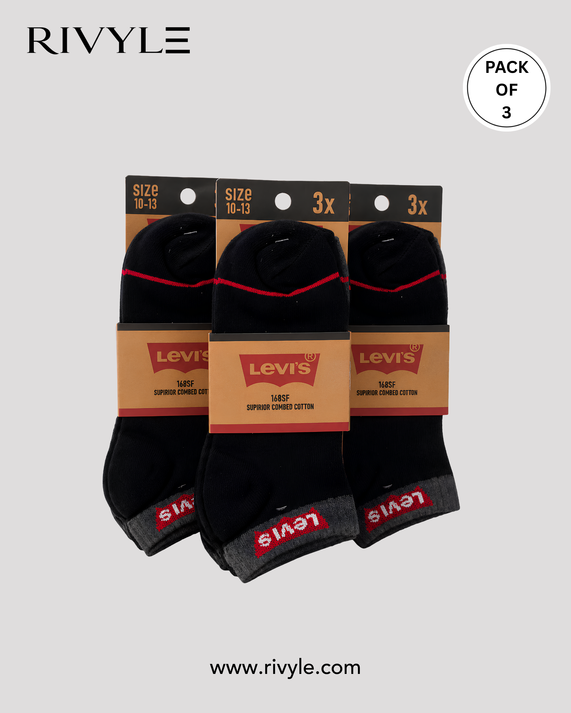 Rivyle branded L-e-v-i-s Ankle Socks (Pack Of 3)