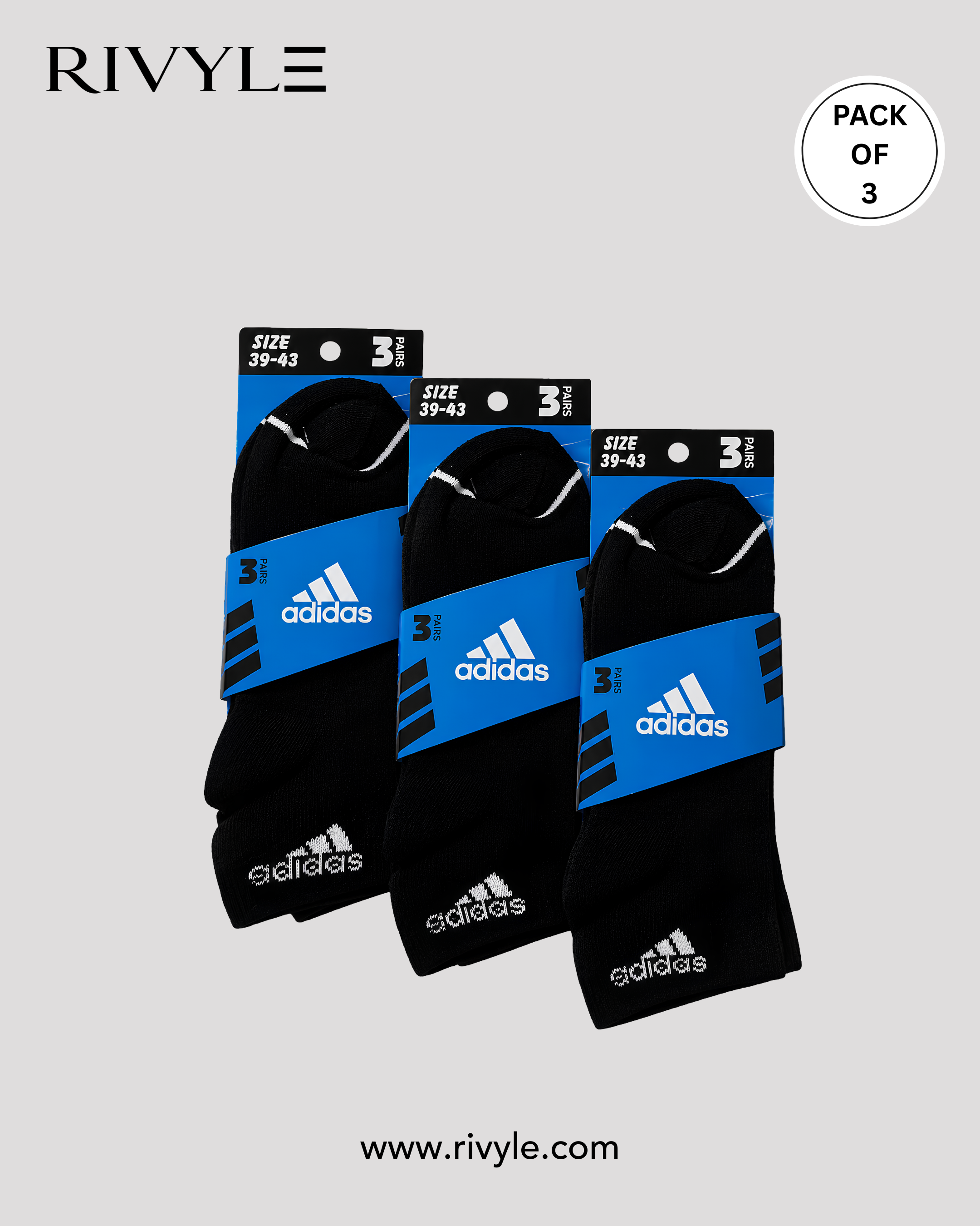Rivyle branded A-d-i-d-a-s Ankle Socks (Pack Of 3)