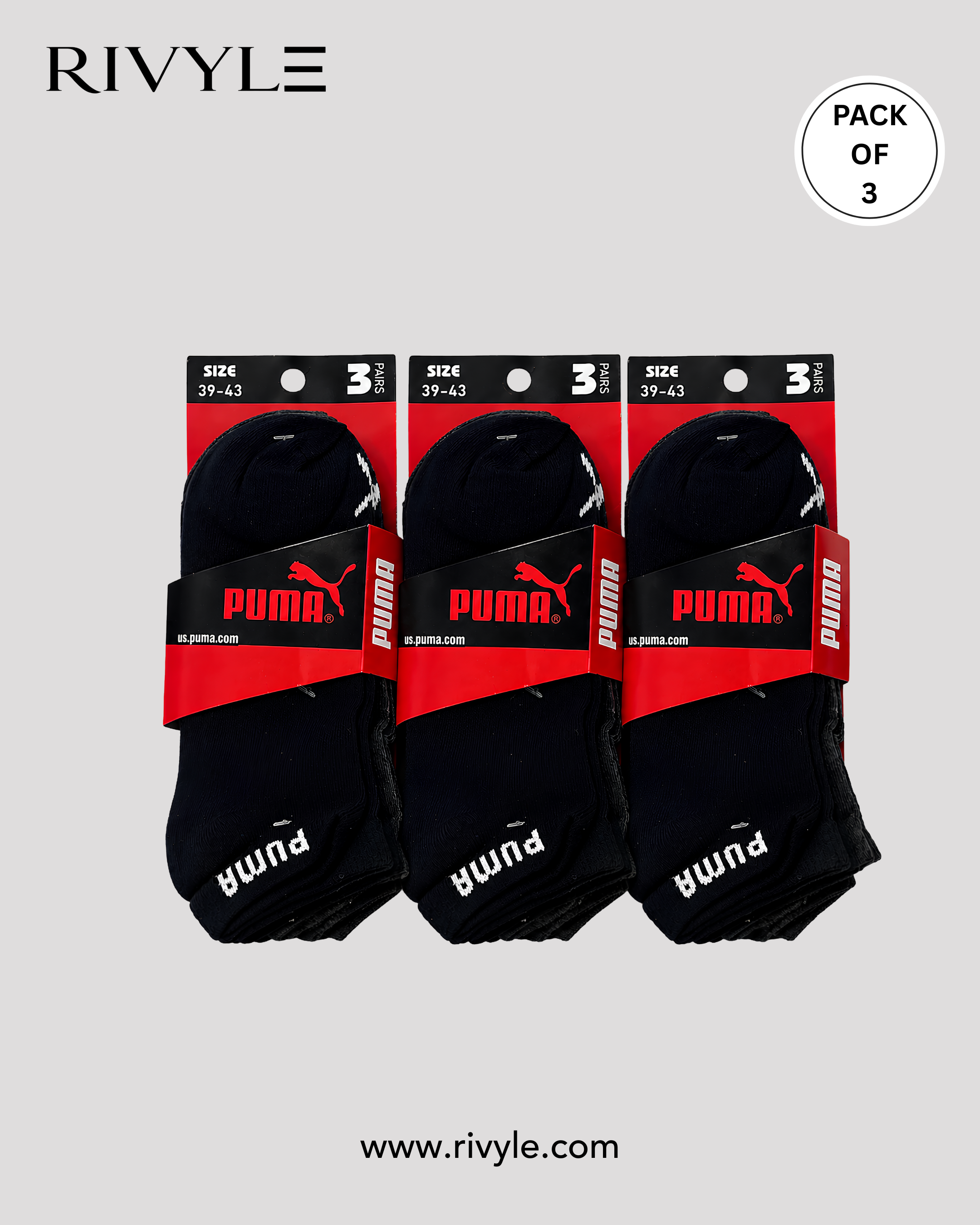 Rivyle branded  P-u-m-a  Ankle Socks (Pack Of 3)