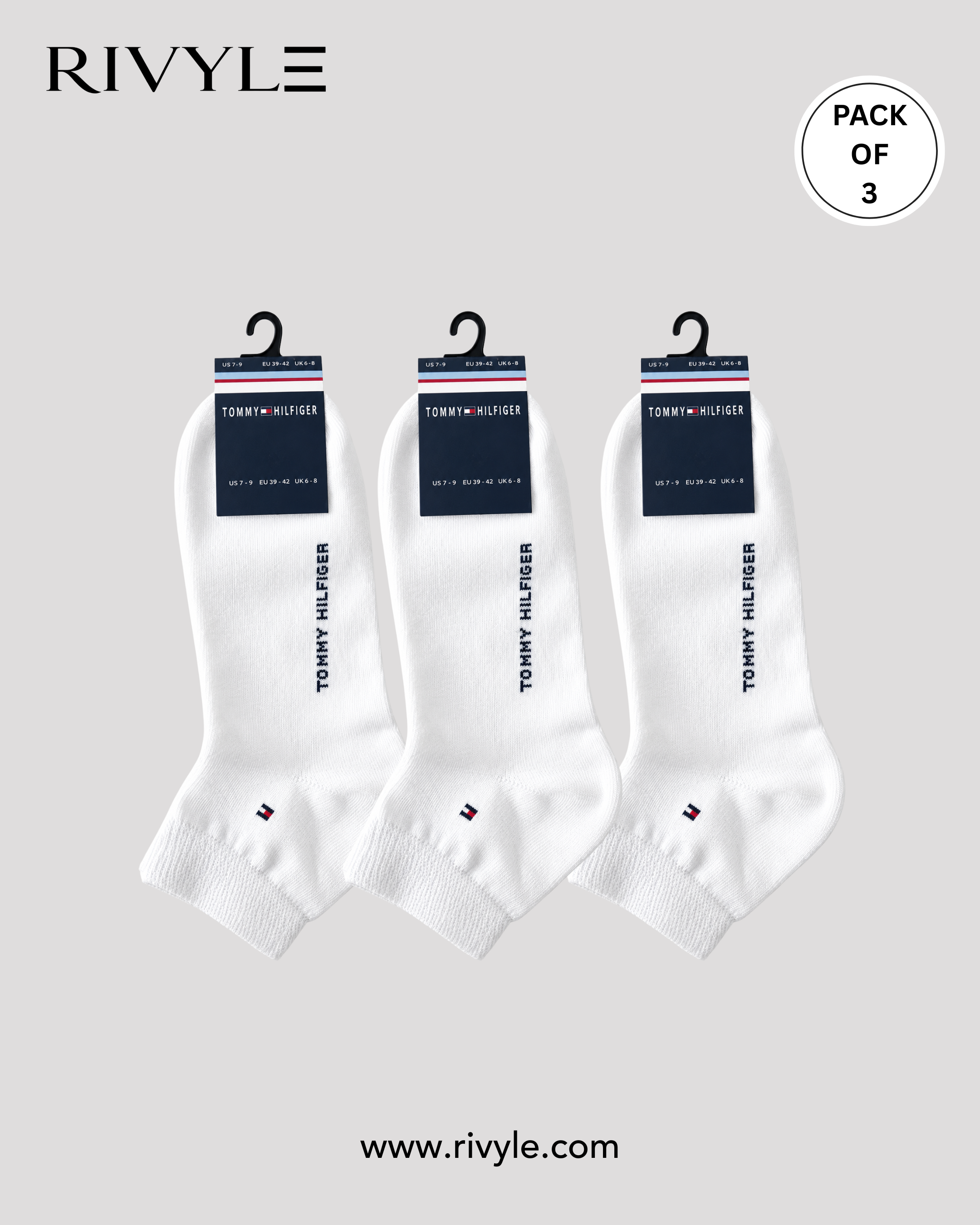 Rivyle Branded T-H Ankle Sock (Pack of 3)