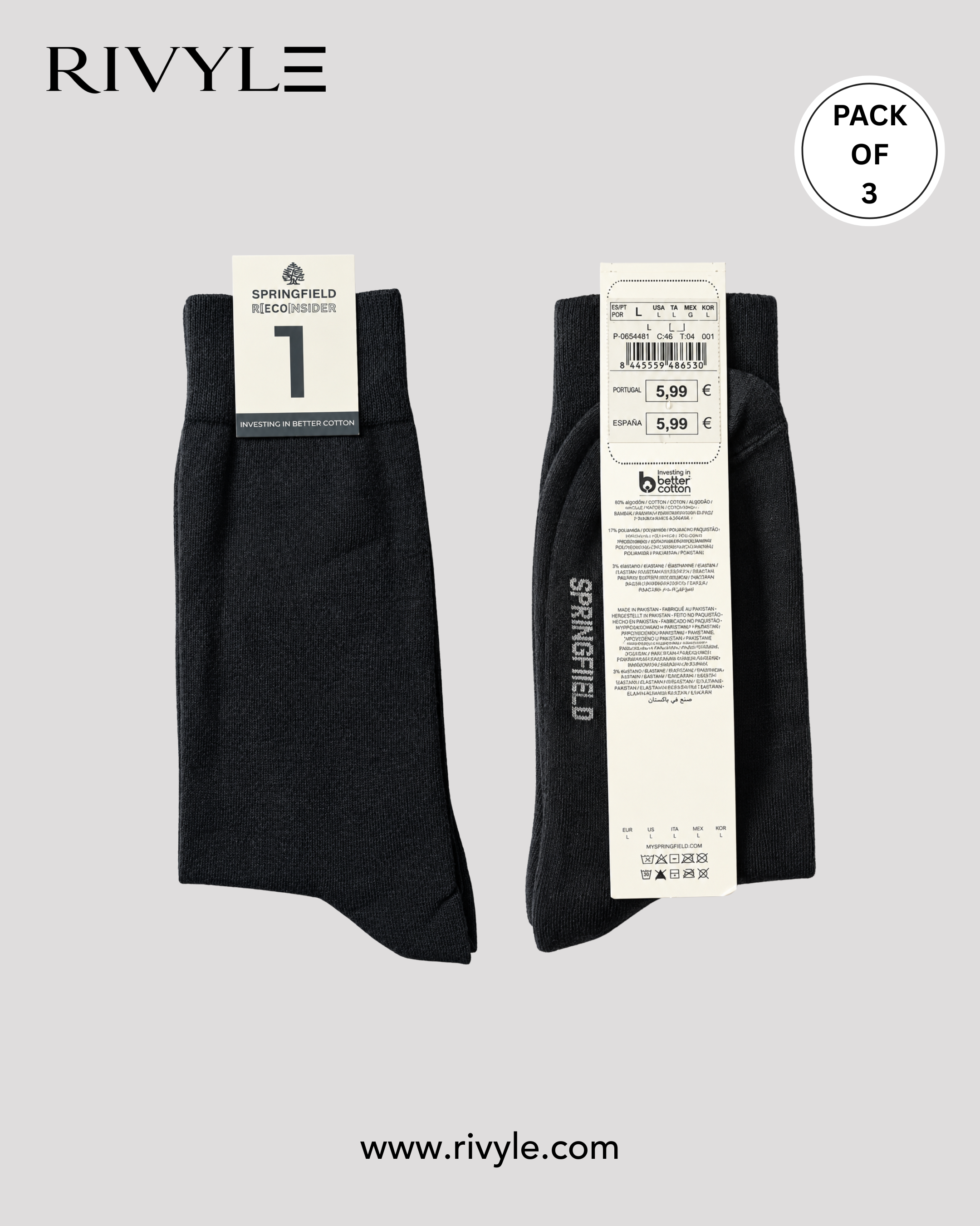 Rivyle Branded Springfield Full Sock (Pack of 3)