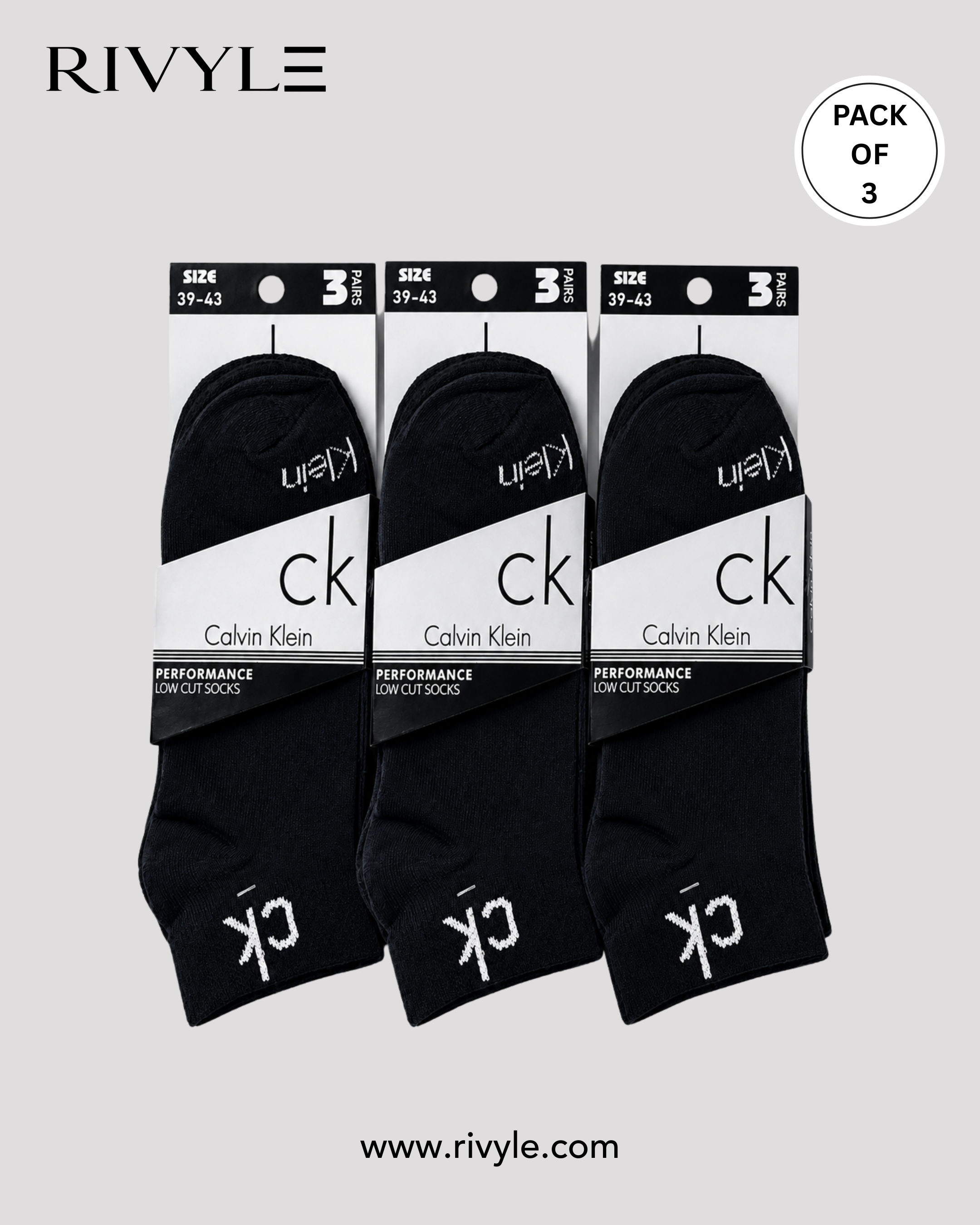Rivyle branded C-K Ankle Socks (Pack Of 3)